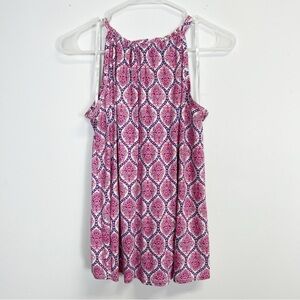 Loveappella Blouse Womens Medium Pink Multi Pattern Sleeveless Tie Back NWT NEW